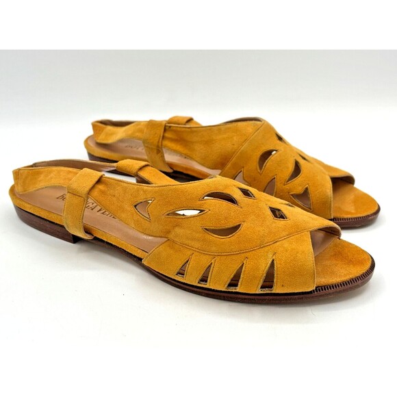Bottega Veneta Yellow Suede Leather Slingback Strap Sandals Vintage Cutouts Flat - Picture 3 of 16